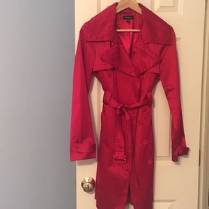 Red Satin Trench Coat by Bebe